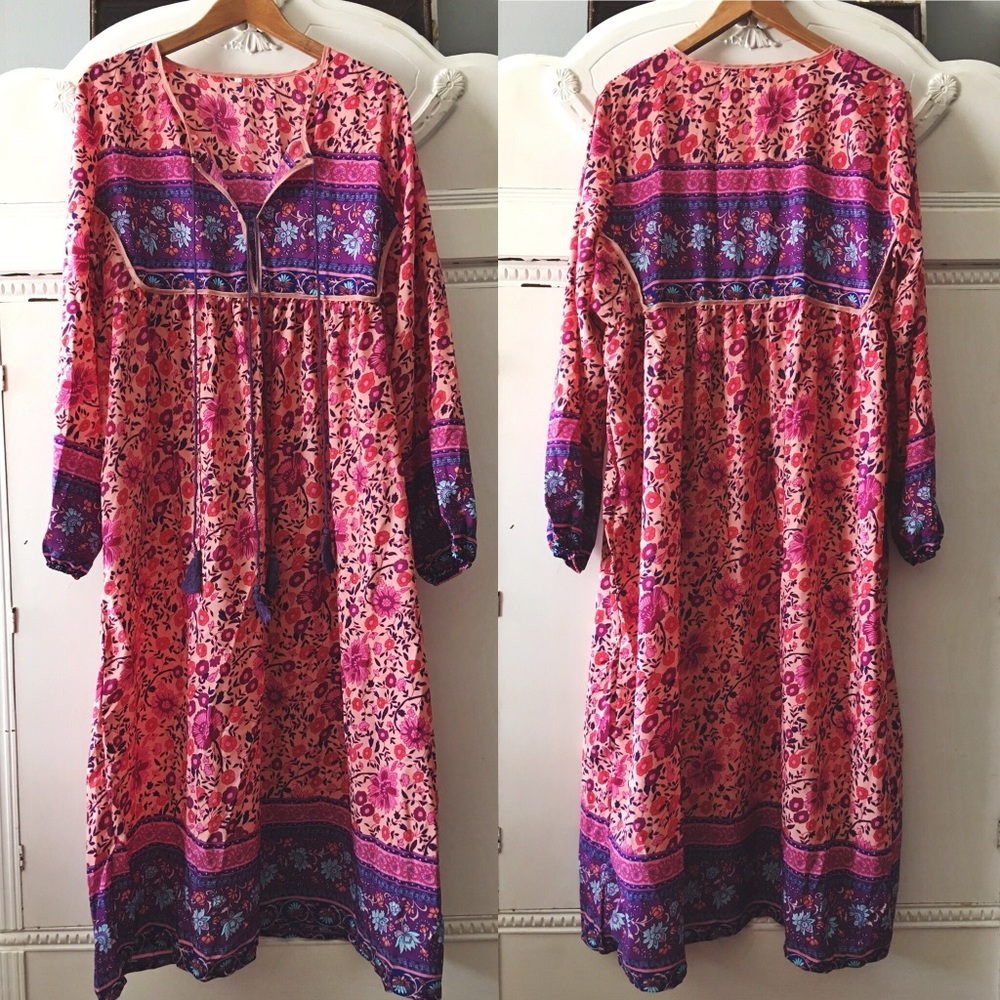 Super Feminine Hippie Boho Ethnic Dress in Pink